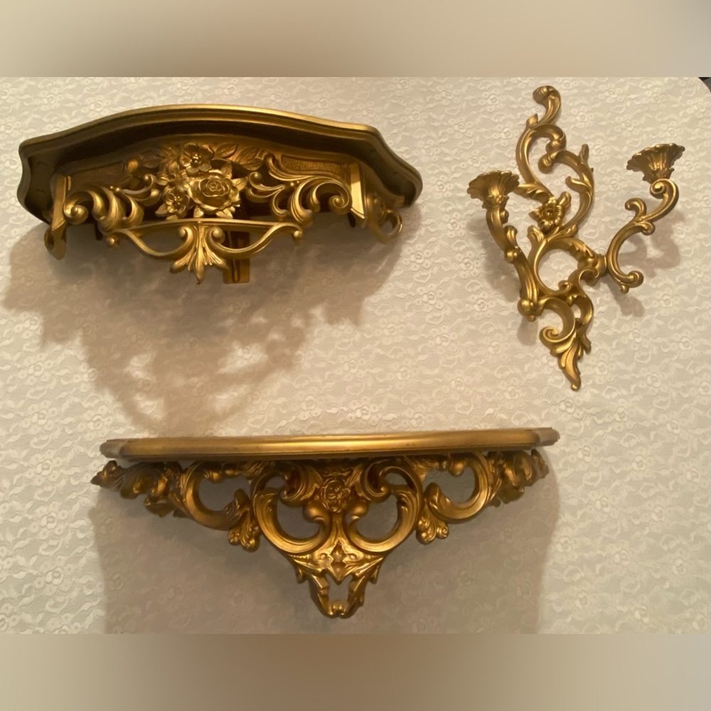 SOLD — Mid Century Dart Resin Shelves & Candelabra